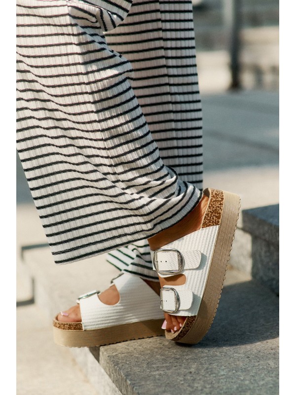 Ladies Platform Sandals With Buckles Lee Cooper LCW-25-35-3496L White