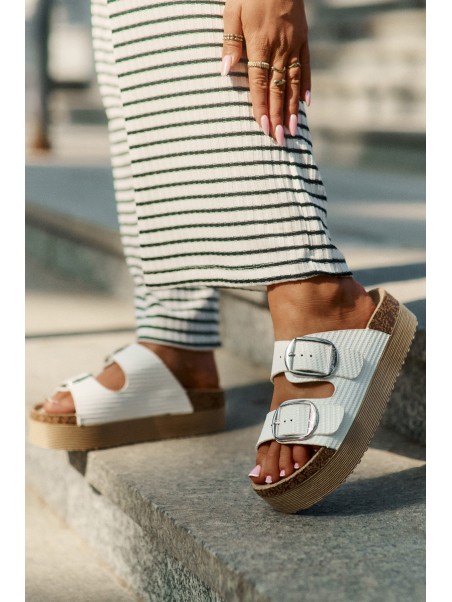 Ladies Platform Sandals With Buckles Lee Cooper LCW-25-35-3496L White