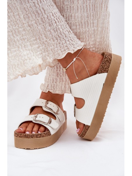 Ladies Platform Sandals With Buckles Lee Cooper LCW-25-35-3496L White