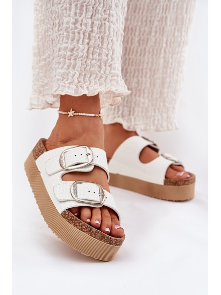 Ladies Platform Sandals With Buckles Lee Cooper LCW-25-35-3496L White