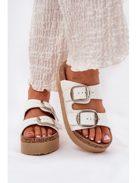 Ladies Platform Sandals With Buckles Lee Cooper LCW-25-35-3496L White