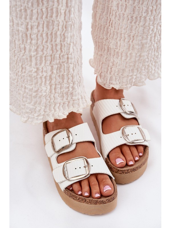 Ladies Platform Sandals With Buckles Lee Cooper LCW-25-35-3496L White