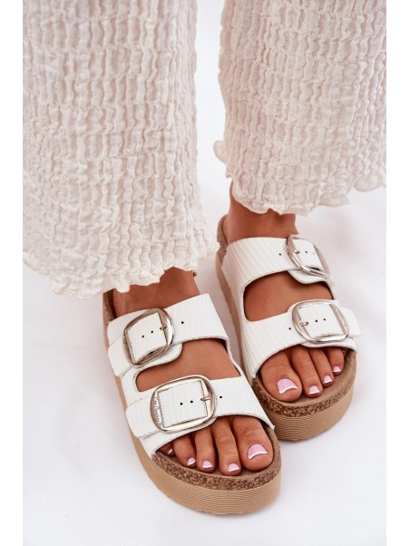 Ladies Platform Sandals With Buckles Lee Cooper LCW-25-35-3496L White
