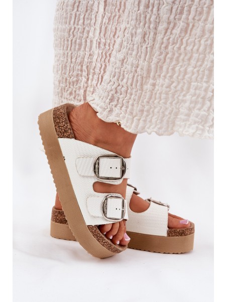 Ladies Platform Sandals With Buckles Lee Cooper LCW-25-35-3496L White