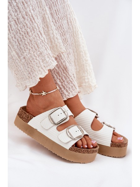 Ladies Platform Sandals With Buckles Lee Cooper LCW-25-35-3496L White