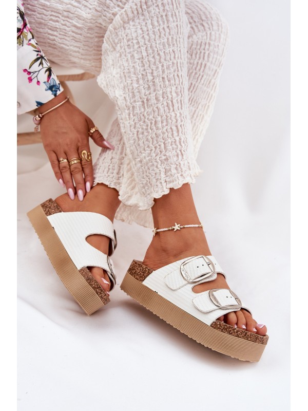 Ladies Platform Sandals With Buckles Lee Cooper LCW-25-35-3496L White