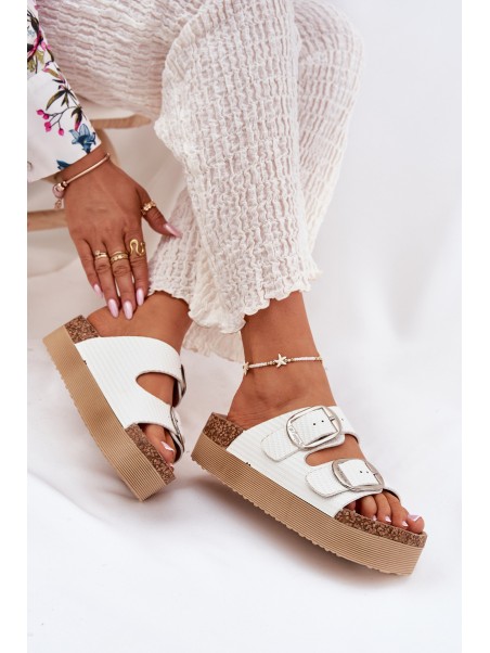 Ladies Platform Sandals With Buckles Lee Cooper LCW-25-35-3496L White