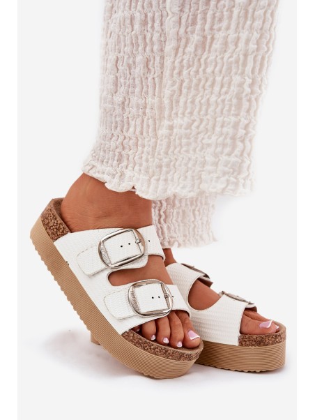 Ladies Platform Sandals With Buckles Lee Cooper LCW-25-35-3496L White