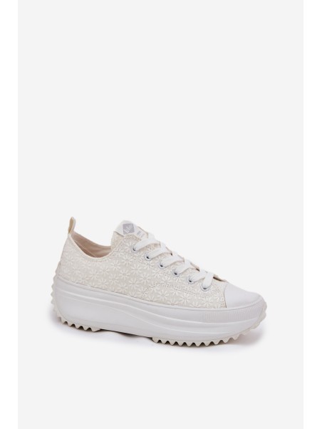 Moteriški sportbačiai su siuvinėta platforma Lee Cooper LCW-25-31-3465L balti
