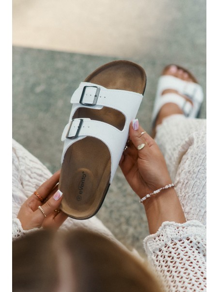 Women's Slides On Cork Platform With Buckles White Redore