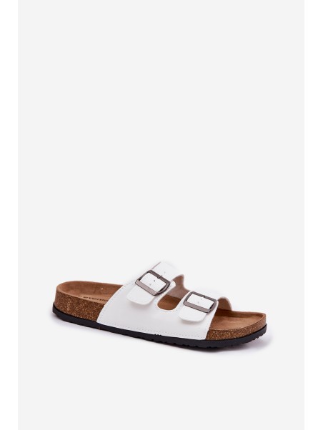Women's Slides On Cork Platform With Buckles White Redore