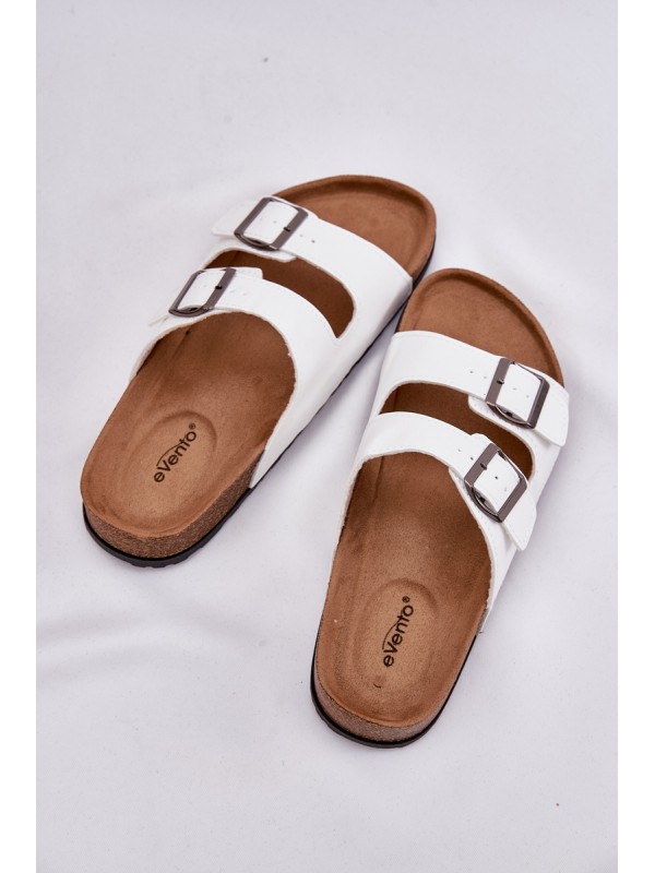 Women's Slides On Cork Platform With Buckles White Redore