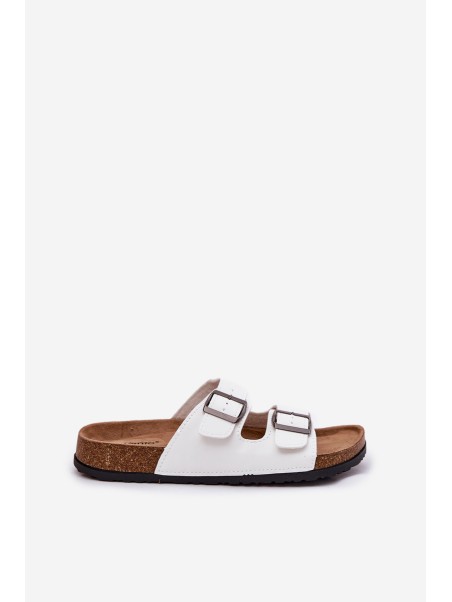 Women's Slides On Cork Platform With Buckles White Redore
