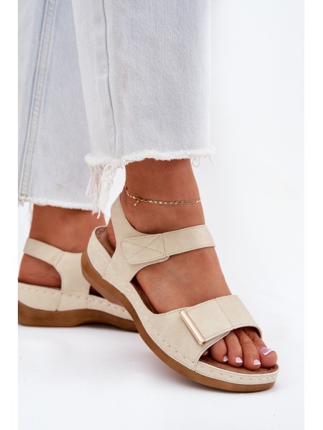 Comfortable women's sandals with Velcro gold Iphiope
