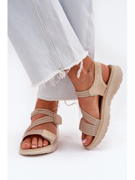 Women's Comfortable Sandals with Velcro Beige Eladora