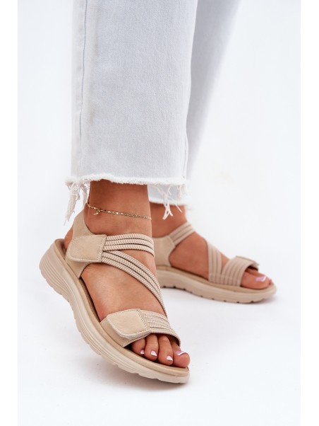 Women's Comfortable Sandals with Velcro Beige Eladora