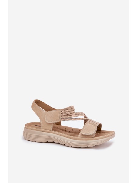 Women's Comfortable Sandals with Velcro Beige Eladora