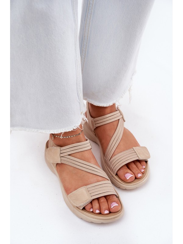 Women's Comfortable Sandals with Velcro Beige Eladora