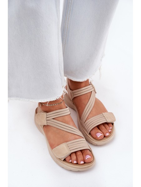 Women's Comfortable Sandals with Velcro Beige Eladora
