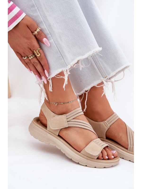 Women's Comfortable Sandals with Velcro Beige Eladora