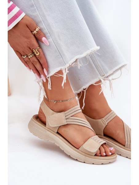Women's Comfortable Sandals with Velcro Beige Eladora