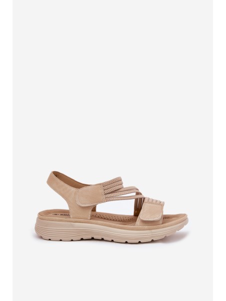 Women's Comfortable Sandals with Velcro Beige Eladora