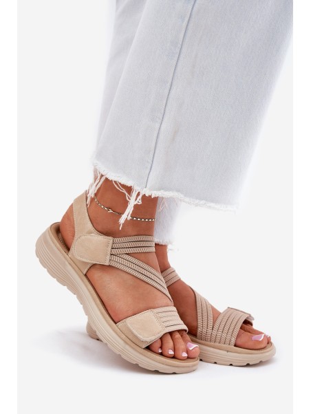 Women's Comfortable Sandals with Velcro Beige Eladora