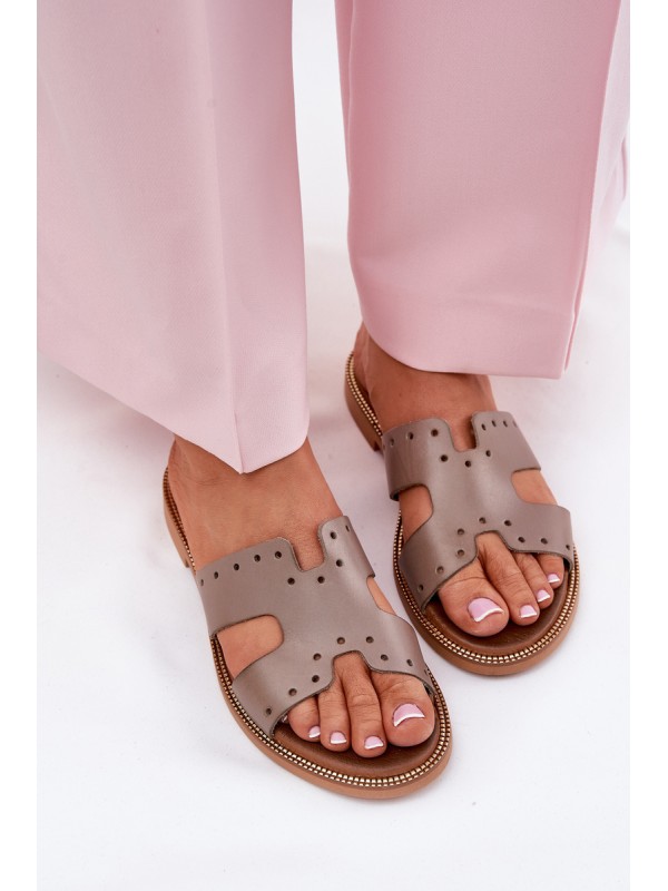Zazoo 40326 Women's sandals with decorative cutouts dark beige