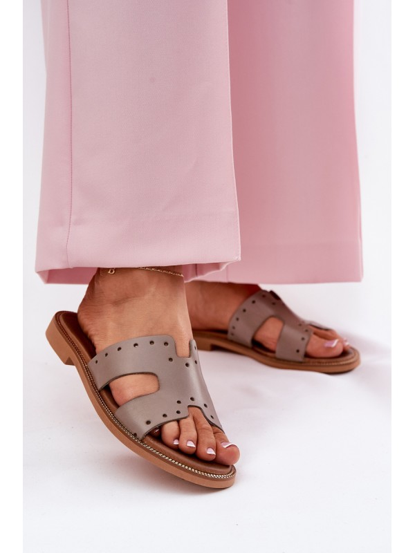 Zazoo 40326 Women's sandals with decorative cutouts dark beige 2