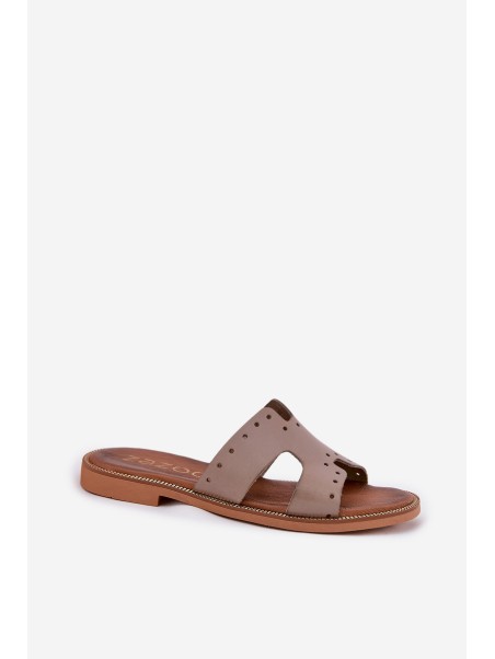 Zazoo 40326 Women's sandals with decorative cutouts dark beige