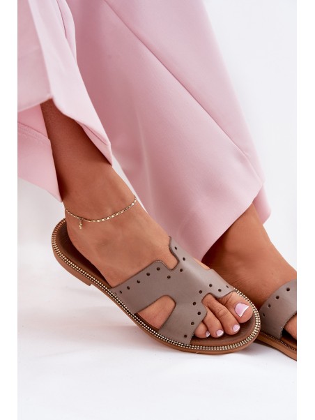 Zazoo 40326 Women's sandals with decorative cutouts dark beige