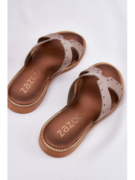 Zazoo 40326 Women's sandals with decorative cutouts dark beige