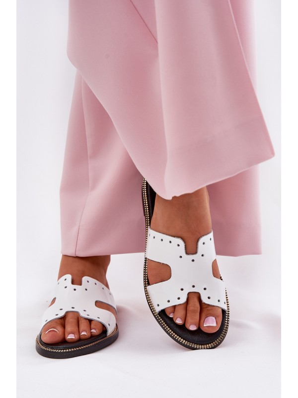 Zazoo 40326 Lacquered Women's Slippers With Decorative Cutouts White