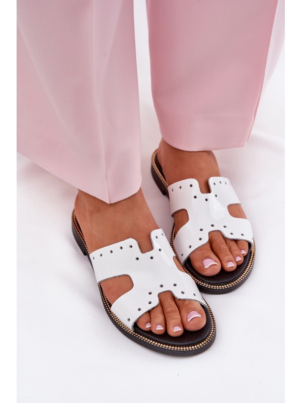 Zazoo 40326 Lacquered Women's Slippers With Decorative Cutouts White 2