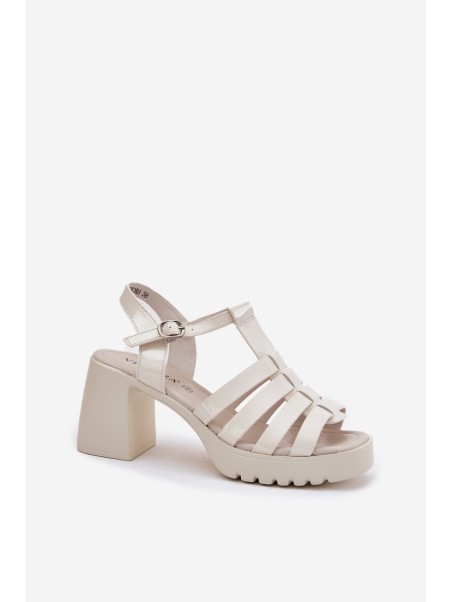 Lacquered Leather Women's Sandals On A Heel Light Beige Vinceza 66621
