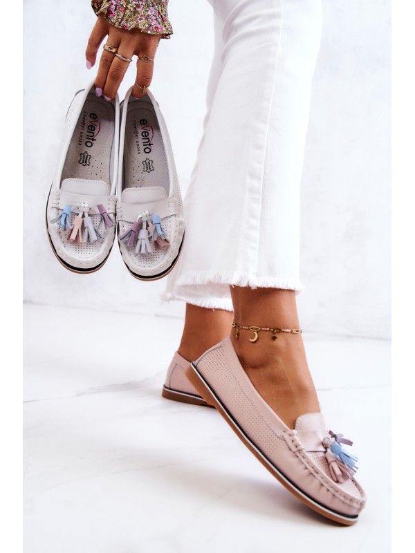 Women's Leather Loafers With Fringes Pink Laressa