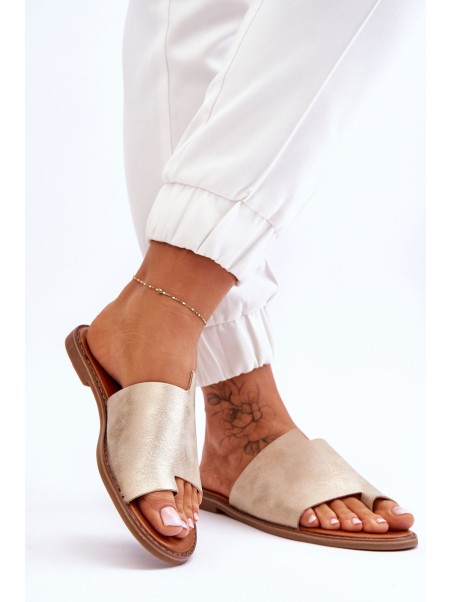 Women's Leather Flip Flops Light Gold Amite