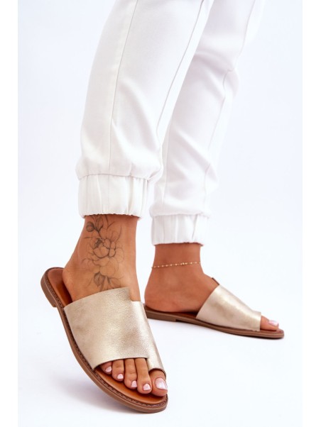 Women's Leather Flip Flops Light Gold Amite