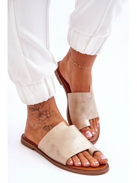 Women's Leather Flip Flops Light Gold Amite