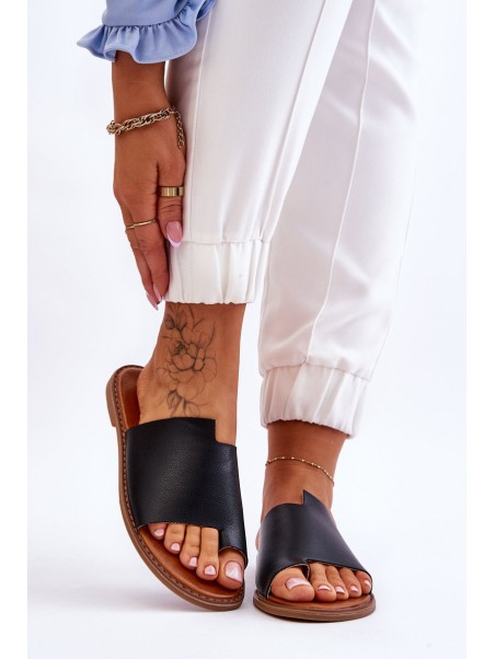 Women's Leather Flip Flops Black Amite