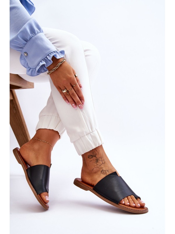 Women's Leather Flip Flops Black Amite