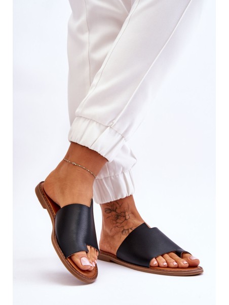 Women's Leather Flip Flops Black Amite