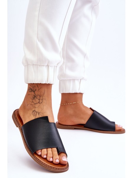 Women's Leather Flip Flops Black Amite