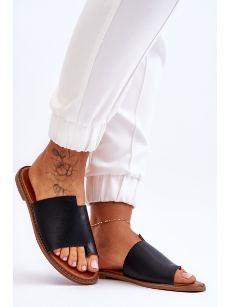 Women's Leather Flip Flops Black Amite