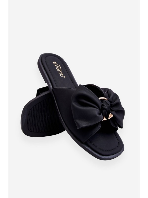 Women's Leather Slippers With Bow Black Becky
