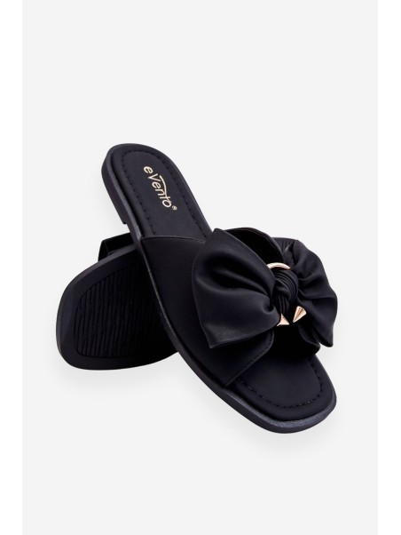 Women's Leather Slippers With Bow Black Becky