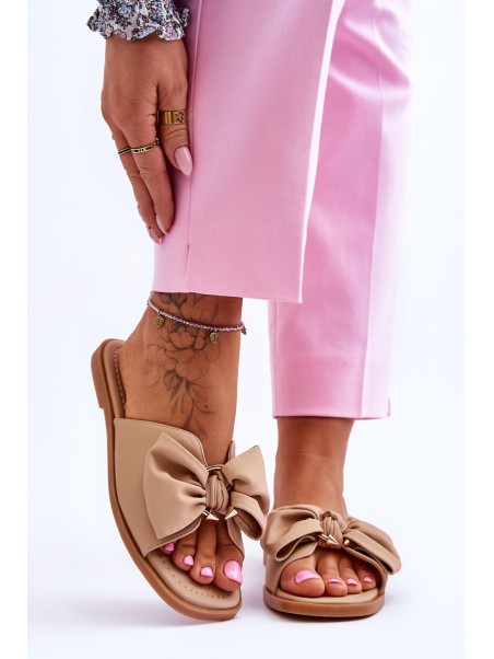 Women's Leather Slippers With Bow Beige Becky