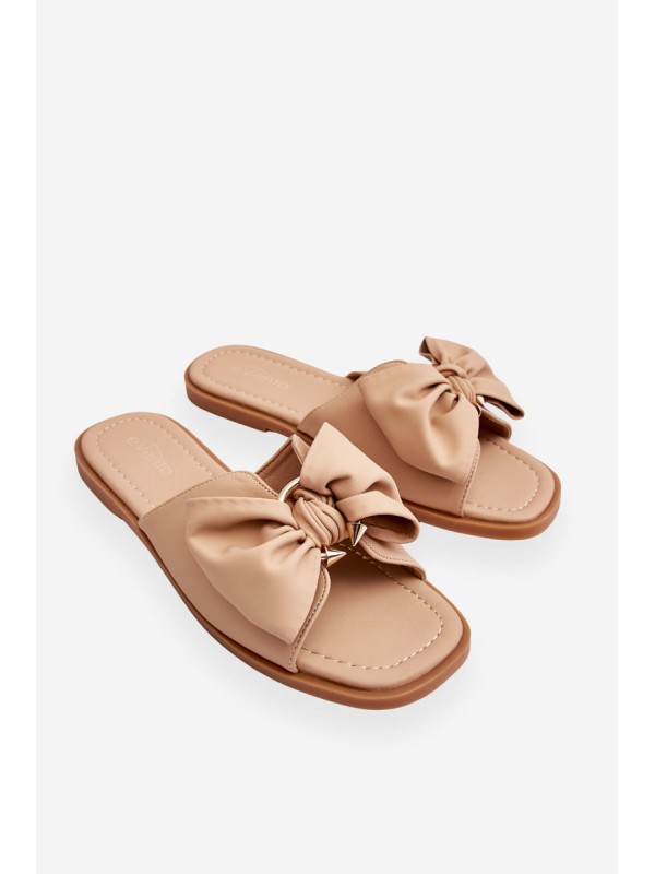 Women's Leather Slippers With Bow Beige Becky 2