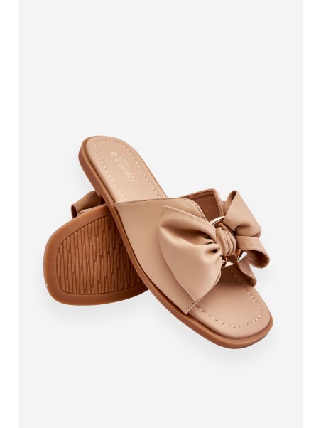 Women's Leather Slippers With Bow Beige Becky