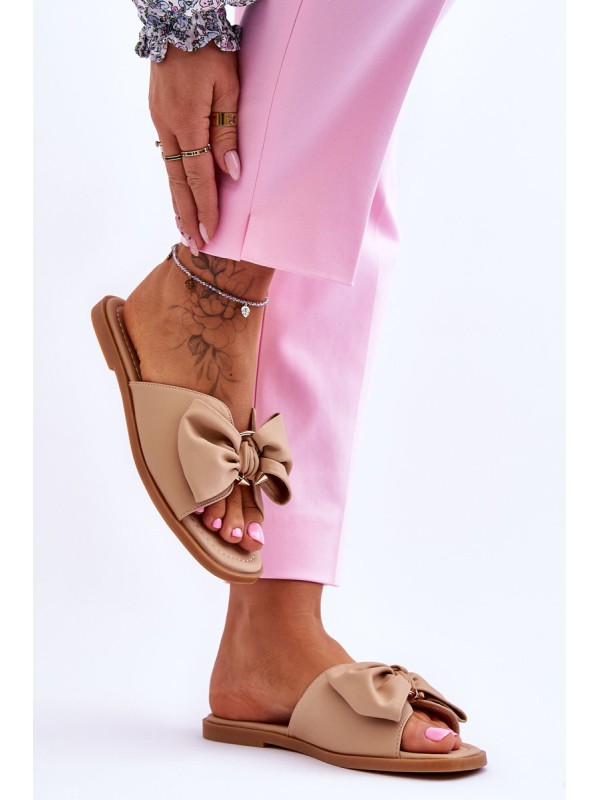 Women's Leather Slippers With Bow Beige Becky